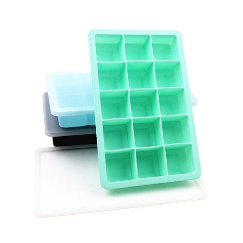 Moule À Glace En Silicone De Qualité Alimentaire, 15 Grilles, Plateau Carré Avec Couvercle Pour Crème Glacée, Chocolat, Bar De Fête, Whisky, Boisson De Cocktail