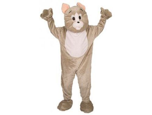 Deguisement Mascotte Adulte Chat Gris, Luxe - Combinaison, Maxi Tete Animal, Chaussons - Taille Unique - Set Costume + Carte