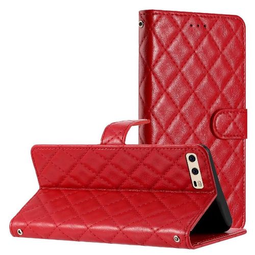 Flip Étui Pour Huawei P10 Bicelle Folio Magnétique Tpu Antichoc Titulaire De Fentes Pour Cartes Portefeuille En Cuir Pu - Rouge