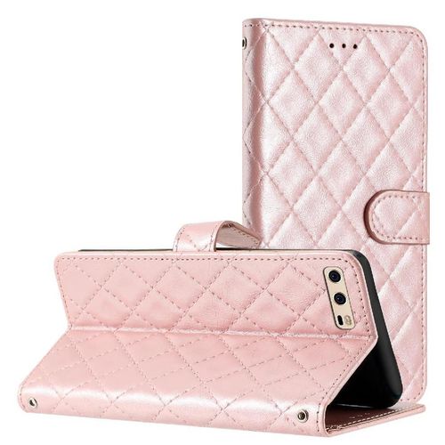 Flip Étui Pour Huawei P10 Tpu Antichoc Folio Magnétique Bicelle Titulaire De Fentes Pour Cartes Portefeuille En Cuir Pu - Couleur Rose