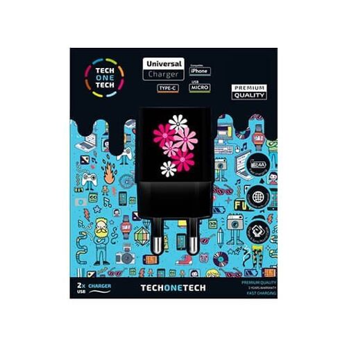 Double Chargeur Tech One Tech Noir Flower Power 2-4a-Alto R