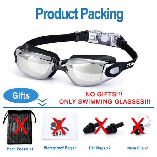 Jsjm Lunettes De Natation Professionnelles Unisexes Avec Protection Antibuée,Uv Et Design Étanche + Bonnet De Bain Pour Adultes - Pour Hommes Et Femmes - Type Only Goggles -Silver