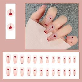 Faux-Ongles En Forme De C¿Ur Pour Filles, Nail Art, À Pression, À Coller Comme Autocollant, 24 Pièces/Boîte 