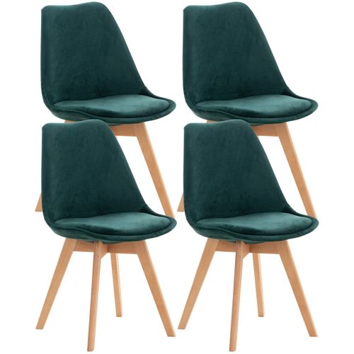 Lot De 4 Chaises De Salle À Manger Design Scandinave En Tissu Velours Vert Pieds Bois Clair Cds10386