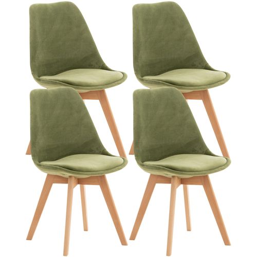 Lot De 4 Chaises De Salle À Manger Design Scandinave En Tissu Velours Vert Clair Pieds Bois Clair Cds10384