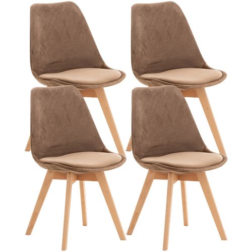 Lot De 4 Chaises De Salle À Manger Design Scandinave En Tissu Velours Marron Pieds Bois Clair Cds10381
