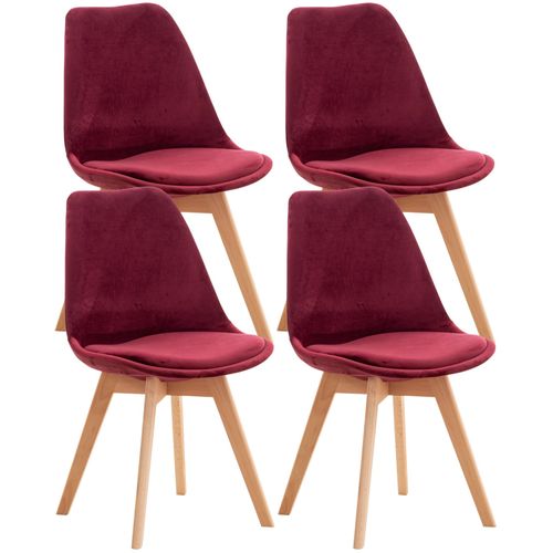 Lot De 4 Chaises De Salle À Manger Design Scandinave En Tissu Velours Bordeaux Pieds Bois Clair Cds10380