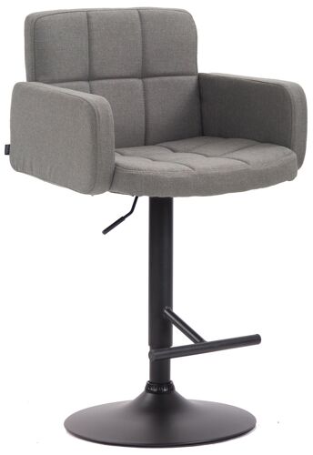 Tabouret de bar avec accoudoirs et dossier confortable en tissu gris pieds noir mat TDB10475