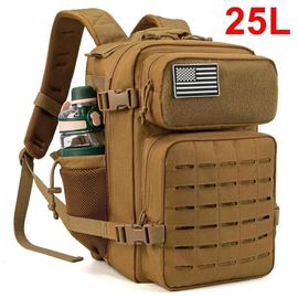Femmes/Hommes Sac À Dos Tactique Sac D'école Sac À Dos De Gymnastique Treeking Avec Double Porte-Gobelet Équipement De Camping Sac À Dos - Type 25l Khaki
