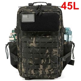 Femmes/Hommes Sac À Dos Tactique Sac D'école Sac À Dos De Gymnastique Treeking Avec Double Porte-Gobelet Équipement De Camping Sac À Dos - Type 45l Black Camo