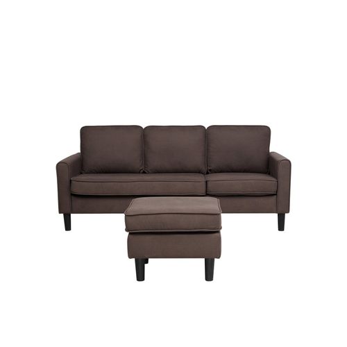 Canapé 3 Places Avec Pouf En Tissu Marron Avesta