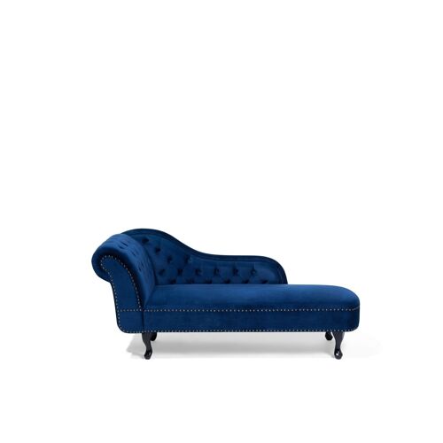 Méridienne Chesterfield en velours bleu côté gauche NIMES