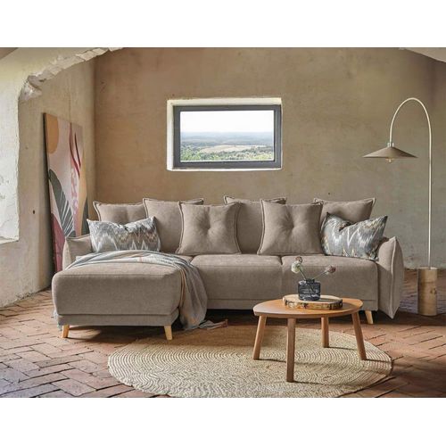 Canapé D'angle Réversible Convertible 4 Places En Tissu Latte