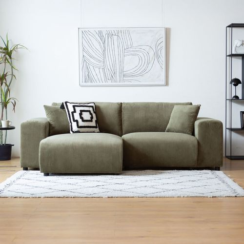 Canapé D'angle Réversible 3 Places En Velours Côtelé Vert Aberdeen