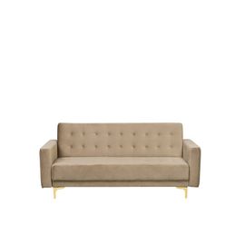 Canapé Convertible 3 Places En Velours Beige Sable Aberdeen