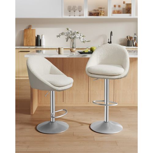 Tabouret De Bar Lot De 2 Pivotant À 360° Acier Blanc Crème