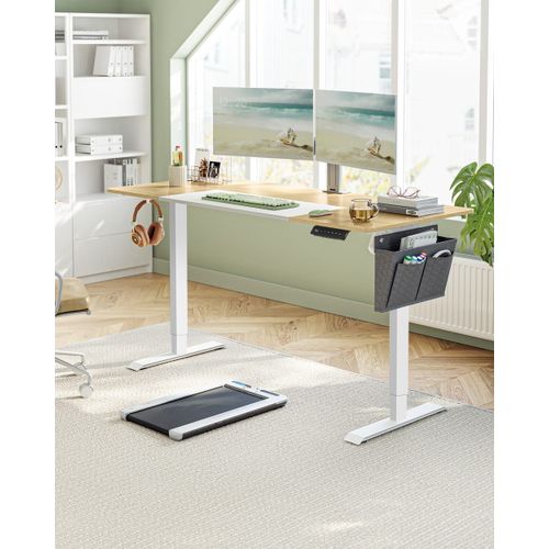 Bureau Assis-Debout 160 Cm Effet Bois Blanc Jaune Pastel