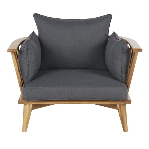 Fauteuil De Jardin En Acacia Massif Et Coussins Gris Anthracite