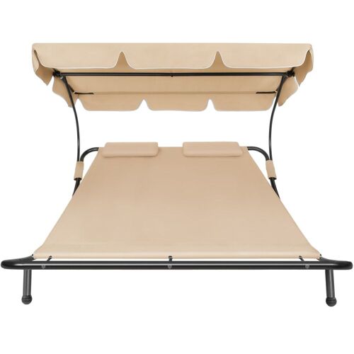 Transat acier 2 personnes 2 roulettes 2 coussins de tête noir et beige