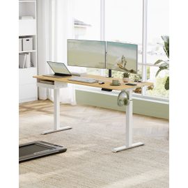 Bureau électrique réglable en hauteur 70 x 160 cm bois clair et blanc
