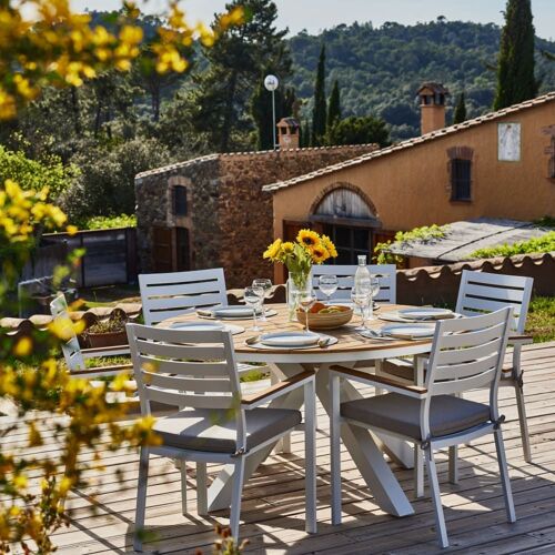 Ensemble De Table Ronde Blanche Et 6 Chaises Avec Coussin