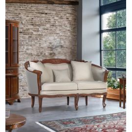Canapé 2 Places En Bois Marron Et Tissu En Polyester Beige L 160 Cm