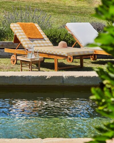 Coussin de bain de soleil à carreaux jaune/blanc