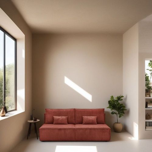 Canapé Convertible 3 Places En Velours Côtelé Rouille