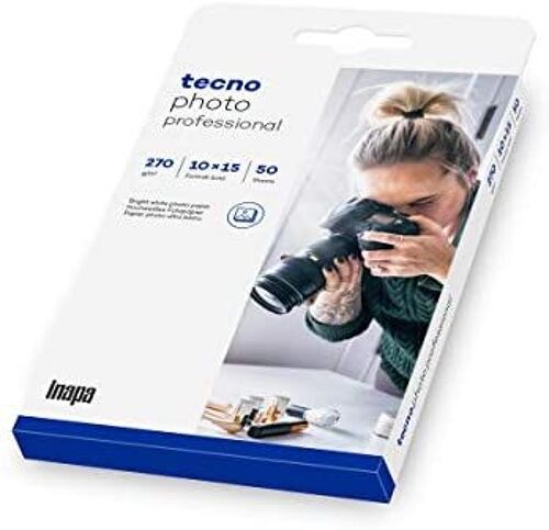 Inapa Tecno Photo Papier Photo Professionnel 10 X 15 Cm 270 G/M² 50 Feuilles Séchage Instantané Pour Imprimantes À Jet D'encre Blanc