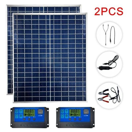 Kit De Panneaux Solaires Portables Pour Camping En Plein Air, Chargeur De Batterie Solaire, Port Usb, Montres Mobiles, Contrôleur 100a, 12v, 500w, 1000w-Kits 2pc 2 Contrôleur