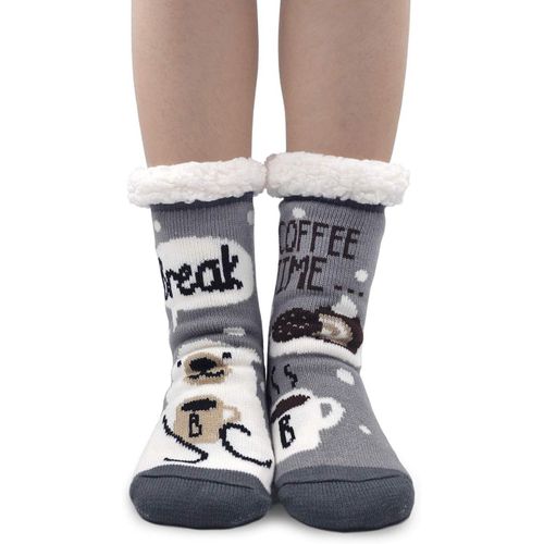 Tianyi-Chaussettes Chaussons Femme Hiver Chaud Antidérapantes Thermique Pantoufles Chaussettes, Femme Noël Épais Chaussettes À La Maison,Taille 36-41