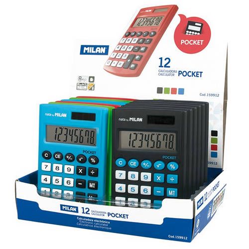 Présentoir 12 calculatrices Calculatrices de poche à 8 chiffres couleurs assorties milan.