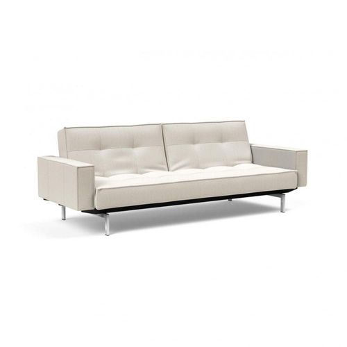 Innovation Living Canapé Splitback Pieds Chromé Avec Accoudoirs Convertible Lit 115*210 Cm Tissu Bouclé Off White