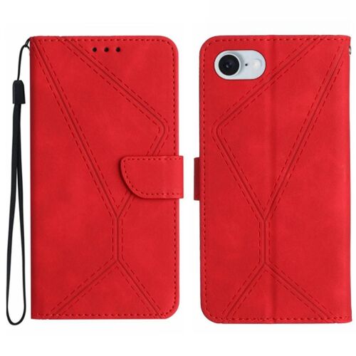 Flip Étui Pour Iphone Se4 2024 Couture En Relief Portefeuille En Cuir Cuir Pu Doux Tpu De Haute Qualité - Rouge