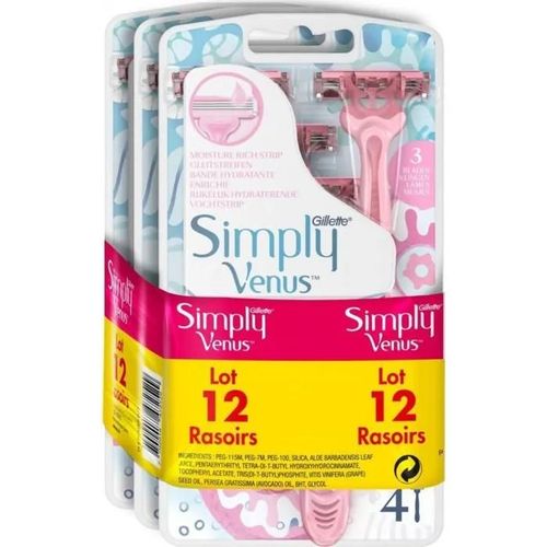 Gillette Rasoirs Jetables Simply Venus Pour Femme Lot De 12 Rasoirs. 