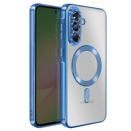 Coque pour Galaxy A56 Compatible MagSafe avec Contour Chromé Bleu