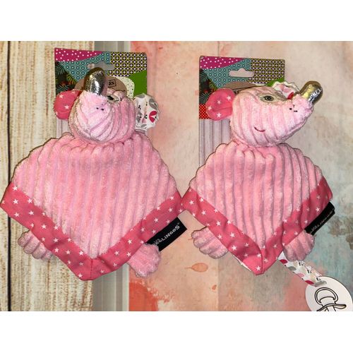 Doudou Souris Rose Les Déglingos Attache Tétine Lot De Deux Doudous Peluches Jouets Bébé Enfant