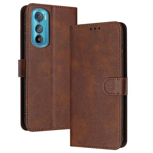 Flip Étui Pour Motorola Moto Edge 30 Couleur Pure Avec Fente Pour Carte Avec Boucle Bicelle Cuir Pu - Le Brun