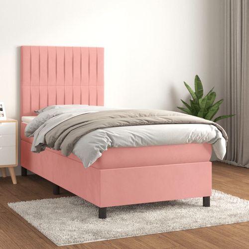 Prolenta Premium - Lit à sommier tapissier avec matelas Rose 90x190 cm Velours