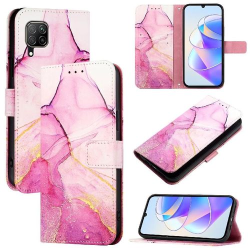 Étui Pour Huawei P40 Lite 4g Portefeuille Motif De Marbre Bicelle Cuir Pu - Rose Rouge