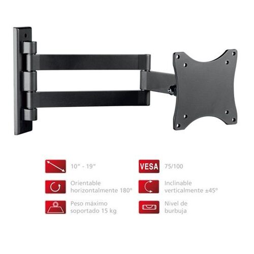 Support TV Fonestar VESA 75/100 noir pivotant, pour écrans plats de 13 à 27 pouces, noir.