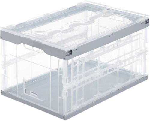 Boîte pliable couvercle caisse de rangement plastique coffre transport 60 litres gris Helloshop26 13_0000480_2