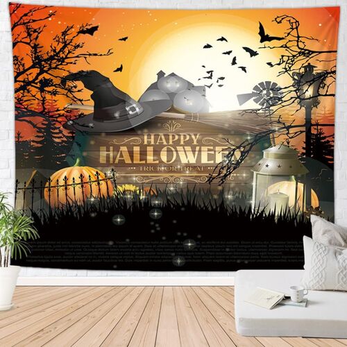 Tapisserie Halloween D¿¿Coration D¿¿Coration Tenture Murale Couleur Int¿¿Rieur Citrouille D¿¿Coration Murale Nuit Au Clair De Lune Grande D¿¿Coration De La Maison Salon 150*130cm Int¿¿Rieur...