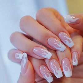 Faux Ongles Carrés Flammes Rose Violet, Avec Colle, Couverture Complète, Pression Sur Les Ongles, 24 Pièces/Ensemble 