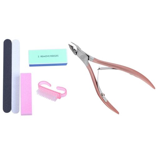 Ensemble De 5 Pièces De Vernis À Ongles, Bloc De Tofu, Article De Manucure, Avec Poussoir À Cuticules, Pincette, Rose 