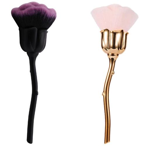 Brosse À Poussière Pour Ongles Rose Rose, Brosse De Nettoyage Pour Nail Art, Brosse À Poudre Pour Blush, Noir Et Or, 2 Pièces 
