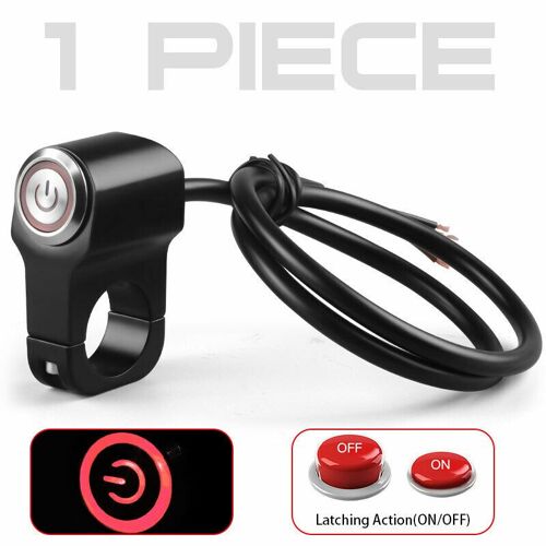 Interrupteur De Phare De Guidon De Moto Étanche, 22mm, 7/8 Pouces, Avec Lumière Led Rouge/Bleue, Bouton Momentané