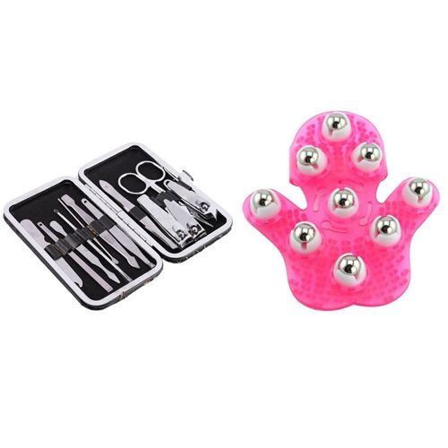 Ensemble D'outils De Manucure Et Pédicure, 1 Ensemble De Coupe-Ongles 12 En 1 Et 1 Gant De Massage En Forme De Paume 