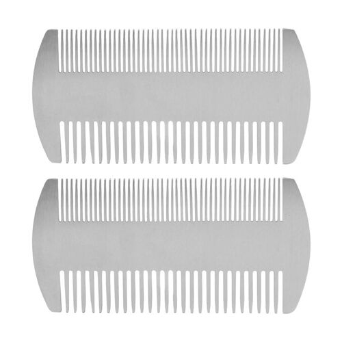 Peigne En Acier Inoxydable Pour Hommes, 2 Pièces, Double Action, Taille Carte De Crédit, Edc, Portefeuille, Peigne De Poche, Cheveux Antistatiques 