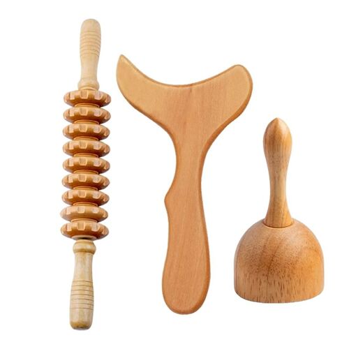 Rouleau De Massage En Bois Gua Sha, 3 Pièces, Palette De Raclage, Masseur Pour Le Dos, Les Jambes, Façonnage Du Corps, Drainage Lymphatique, Cellulite 